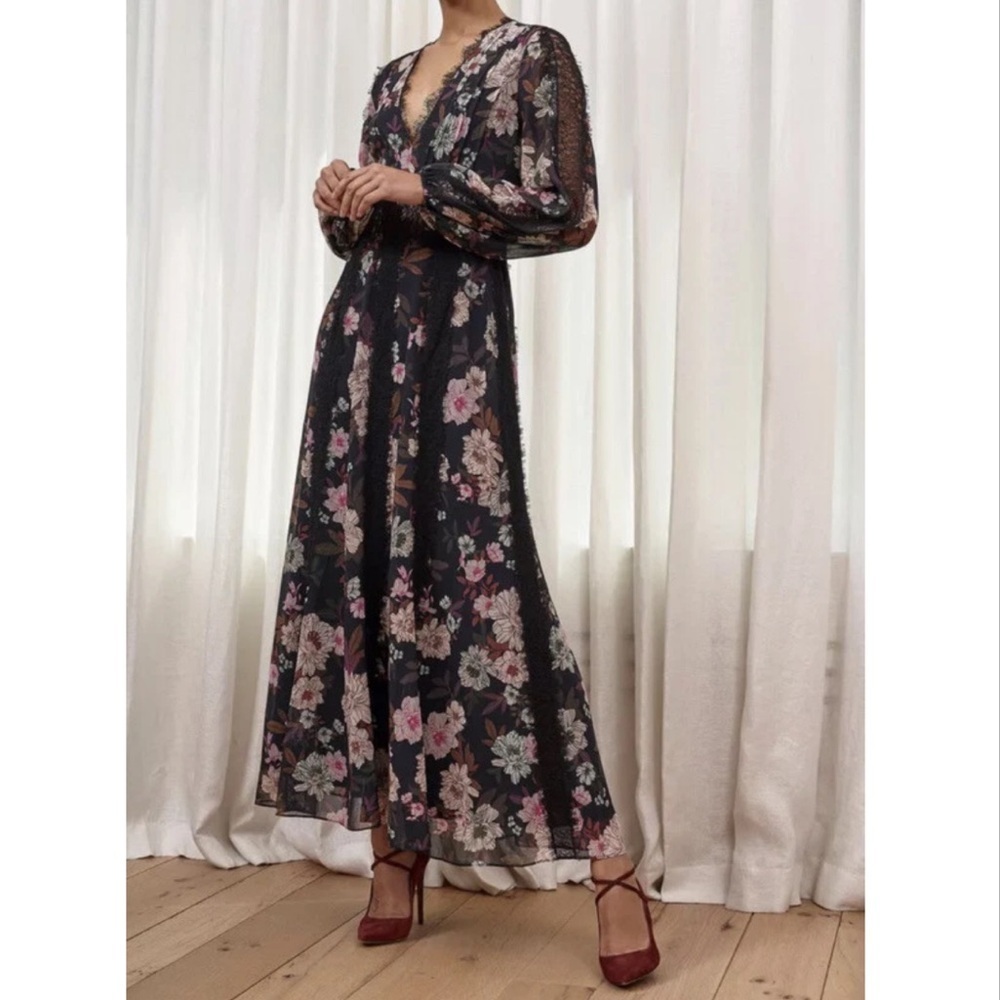 La Ligne Floral Print Plunge Neck Long Sleeve Maxi Dress Size 6